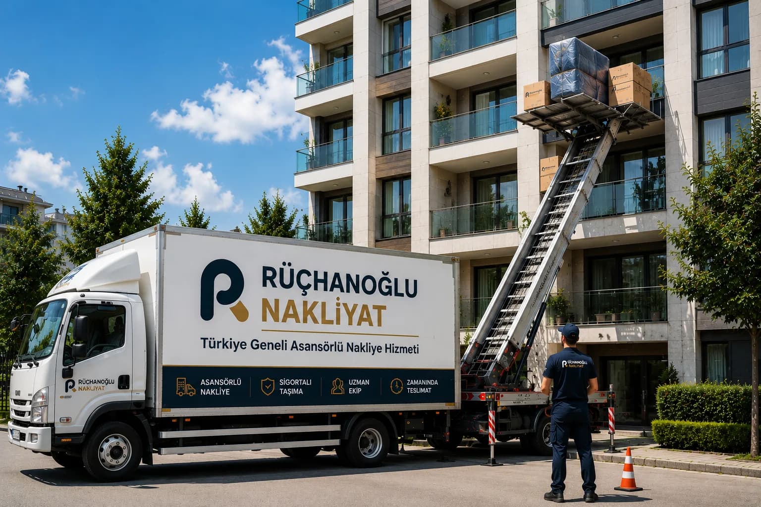 Rüçhanoğlu Nakliyat asansörlü nakliyat aracı ile yüksek katlı binada eşya taşıma